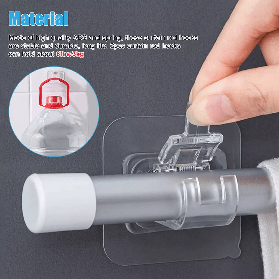 NailFree Self Adhesive Adjustable Curtain Rod Clip Bracket Transparent Holder Hook For Bathroom Bed 1