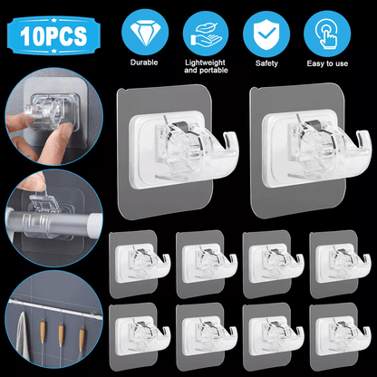 Nail-Free Self Adhesive Adjustable Curtain Rod Clip Bracket, Transparent Holder Hook for Bathroom, Bedroom, Office, Home