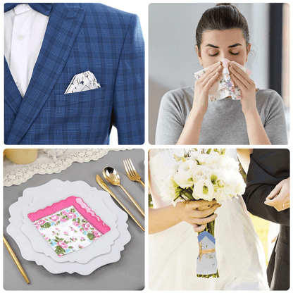 Lady Handkerchiefs Cotton Soft Pocket Square, Vintage Floral Hankies for Women, Reusable Handkerchief Gift for ladies