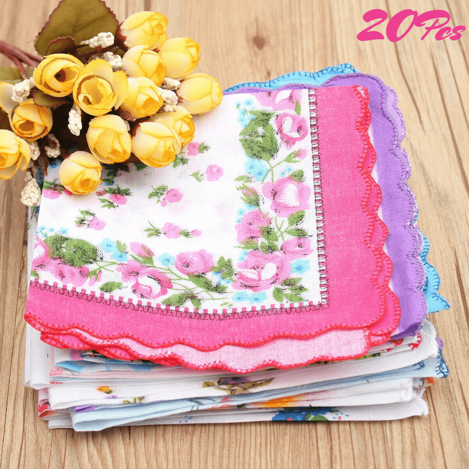 Lady Handkerchiefs Cotton Soft Pocket Square Vintage Floral Hankies For Women Reusable Handkerchief 1