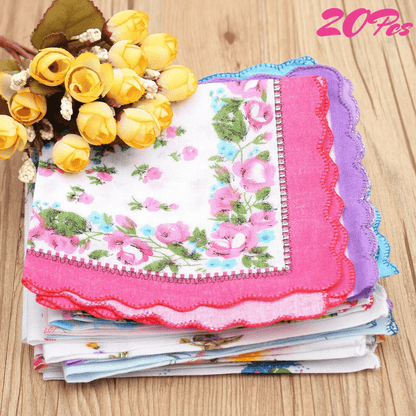 Lady Handkerchiefs Cotton Soft Pocket Square Vintage Floral Hankies For Women Reusable Handkerchief 1
