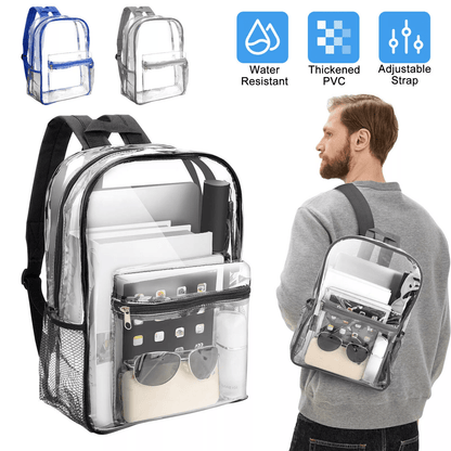 Heavy Duty Clear Backpack, Waterproof Transparent Sling Bag, See-Through Bookbag for School, Work & Travel