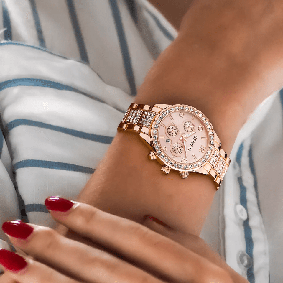 Womens Rose Gold Quartz Watch Stainless Steel Waterproof Classic Business Gift 1