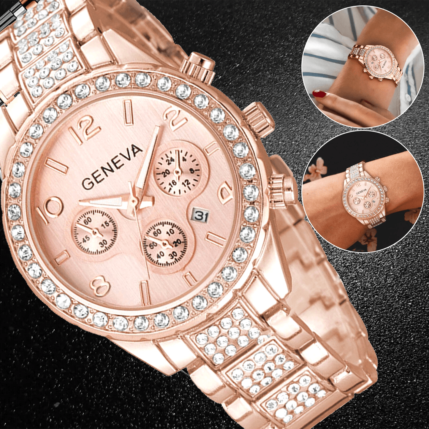 Women's Rose Gold Quartz Watch Stainless Steel Waterproof Classic Business Gift