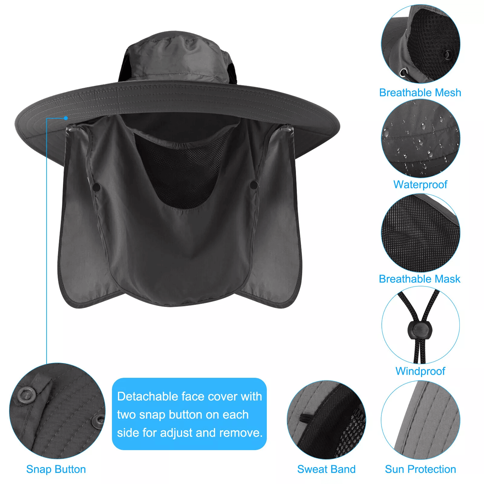 Outdoor Wide Brim Sun Hat UV Protection Neck Flap Hiking Fishing Travel Cap For Men Women 4