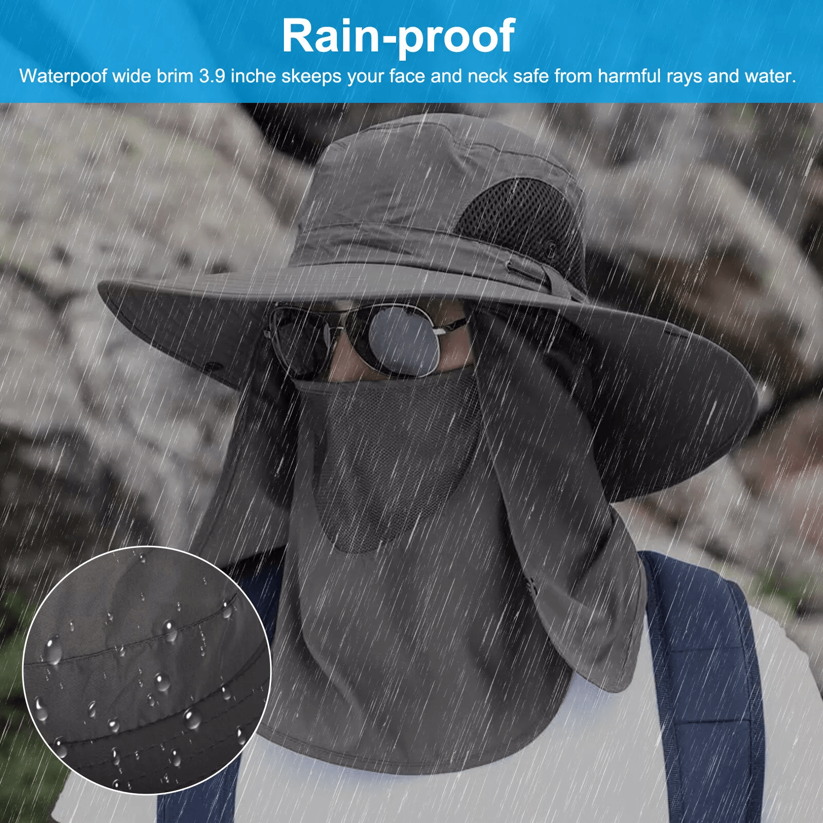 Outdoor Wide Brim Sun Hat UV Protection Neck Flap Hiking Fishing Travel Cap For Men Women 2