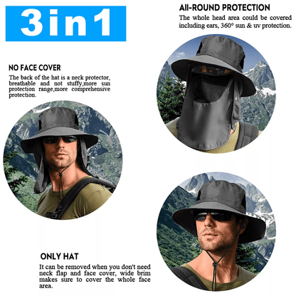 Outdoor Wide Brim Sun Hat UV Protection Neck Flap Hiking Fishing Travel Cap For Men Women 1
