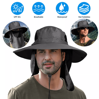 Outdoor Wide Brim Sun Hat UV Protection Neck Flap, Hiking, Fishing, Travel Cap for Men Women