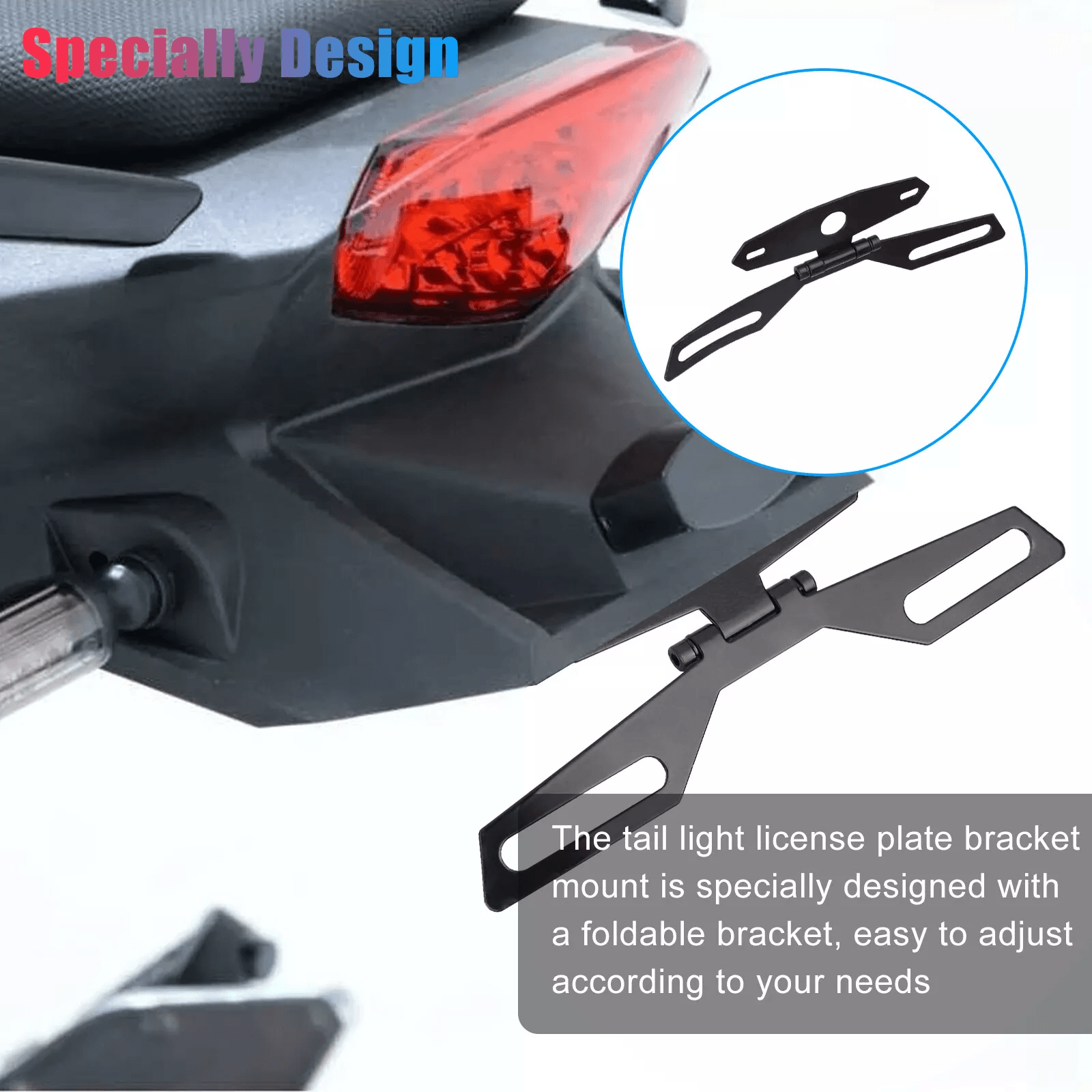 Universal Motorcycle Folding License Plate Bracket Tail Light Holder Mount Rear Adjustable For Moto 5