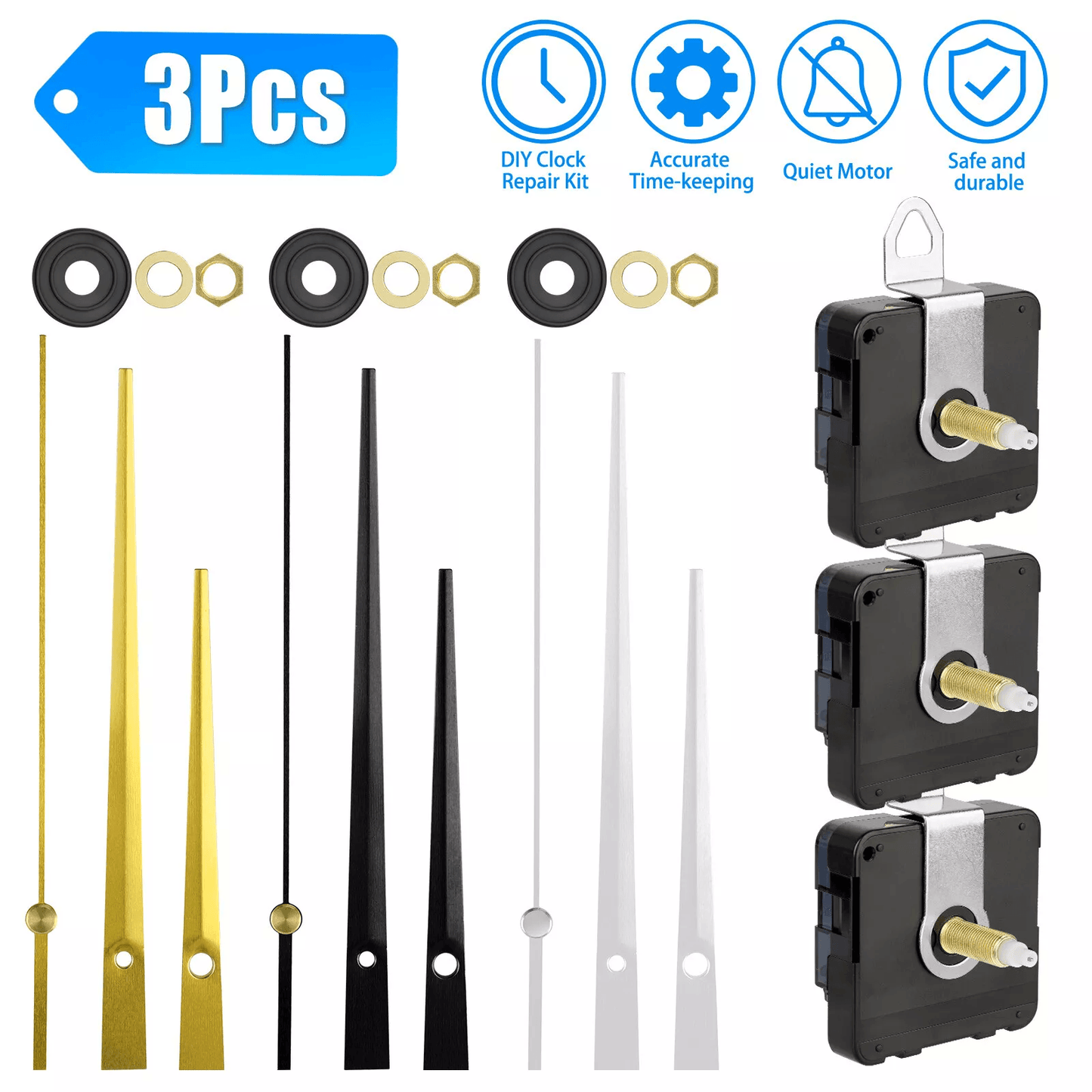 DIY Wall Quartz Clock Movement Repair Kit, Replacement Hands & Mechanism Set