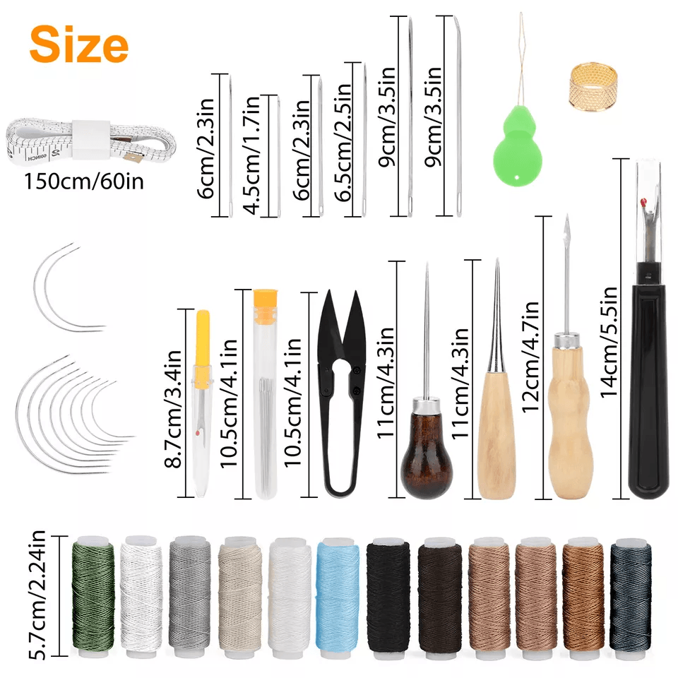 48Pcs Leather Thread Stitching Needles And Awl Hand Tools Kit For DIY Sewing Craft Leather Repair A 7