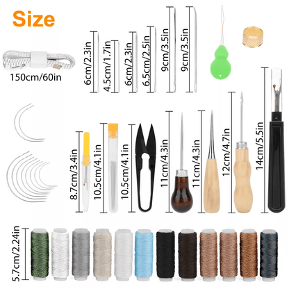 48Pcs Leather Thread Stitching Needles And Awl Hand Tools Kit For DIY Sewing Craft Leather Repair A 7