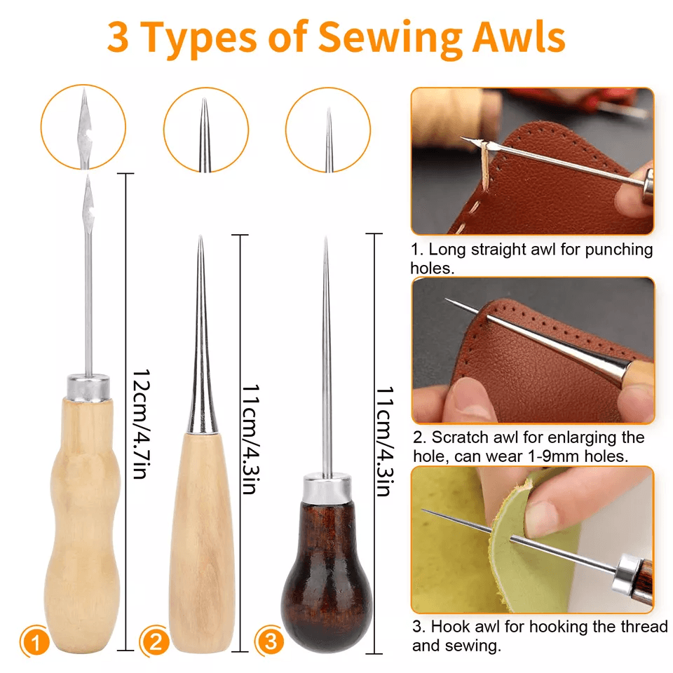 48Pcs Leather Thread Stitching Needles And Awl Hand Tools Kit For DIY Sewing Craft Leather Repair A 6