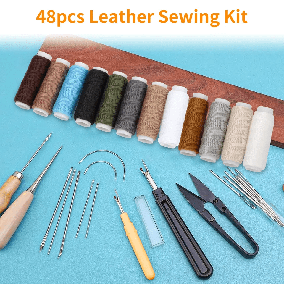 48Pcs Leather Thread Stitching Needles And Awl Hand Tools Kit For DIY Sewing Craft Leather Repair A 3