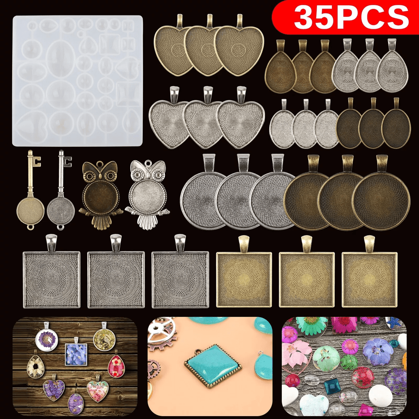 DIY Resin Mold Jewelry Making Kit, Silicone Epoxy Pendant Tray Mould Set