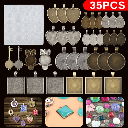 DIY Resin Mold Jewelry Making Kit, Silicone Epoxy Pendant Tray Mould Set