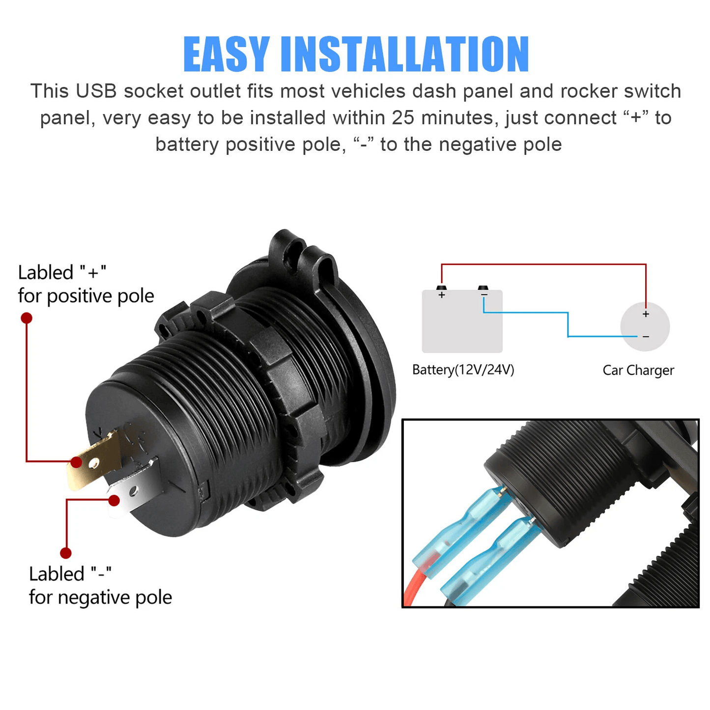 Dual USB Charger Car Cigarette Lighter Socket Plug Panel For Car Truck RV Motorcycle 7
