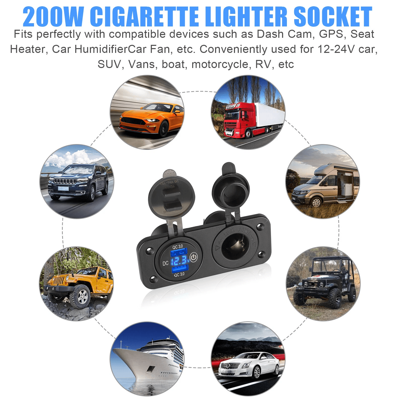 Dual USB Charger Car Cigarette Lighter Socket Plug Panel For Car Truck RV Motorcycle 3