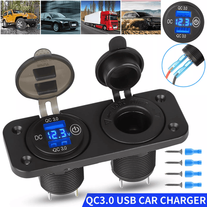 Dual USB Charger Car Cigarette Lighter Socket Plug Panel for Car, Truck, RV, Motorcycle