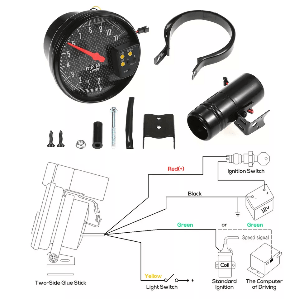 Tachometer Gauge Color Backlit RPM Meter With Shift Light Universal Cylinder Cars High Precision Ra 4