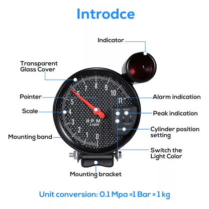 Tachometer Gauge Color Backlit RPM Meter With Shift Light Universal Cylinder Cars High Precision Ra 5