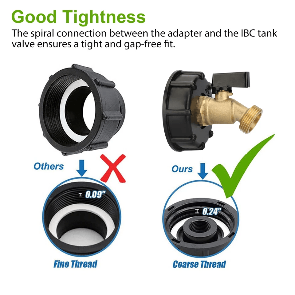 IBC Tote Water Tank Adapter With Brass Hose Faucet Valve Connector Coarse Thread For Garden Hose RV 5