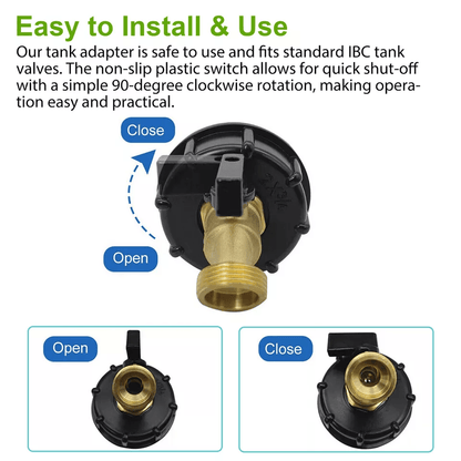 IBC Tote Water Tank Adapter With Brass Hose Faucet Valve Connector Coarse Thread For Garden Hose RV 6
