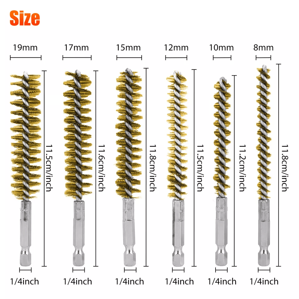 Hex Shank Brass Bore Cleaning Brushe For Power Drill Wire Brushes For Rust Removal And Polishing An 8