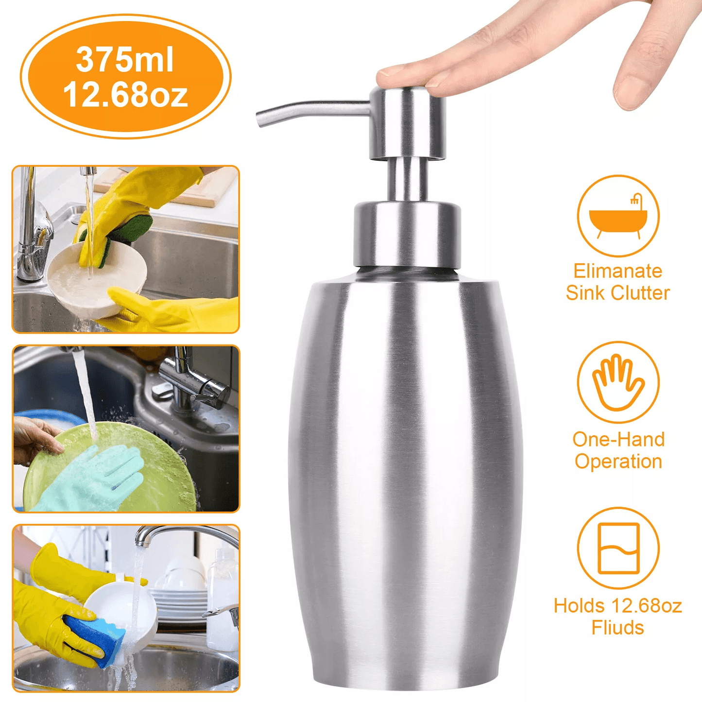 Stainless Steel Hand Soap Dispenser for Kitchen Sink, Bathroom, Lotion & Liquid Pump Bottle