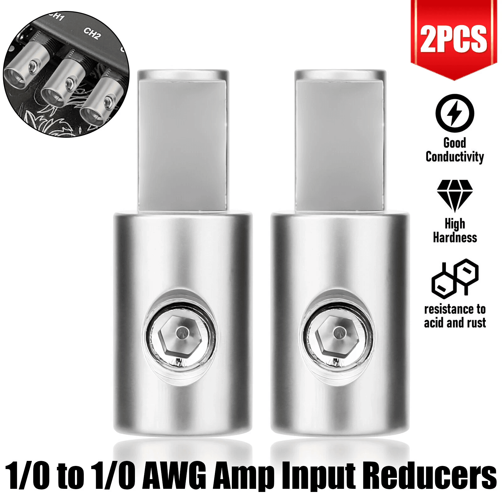 Pair Car Audio Power and Ground Gauge Amp Input Reducers, Gauge Wire Reducer for Amplifier Power Ground Connection