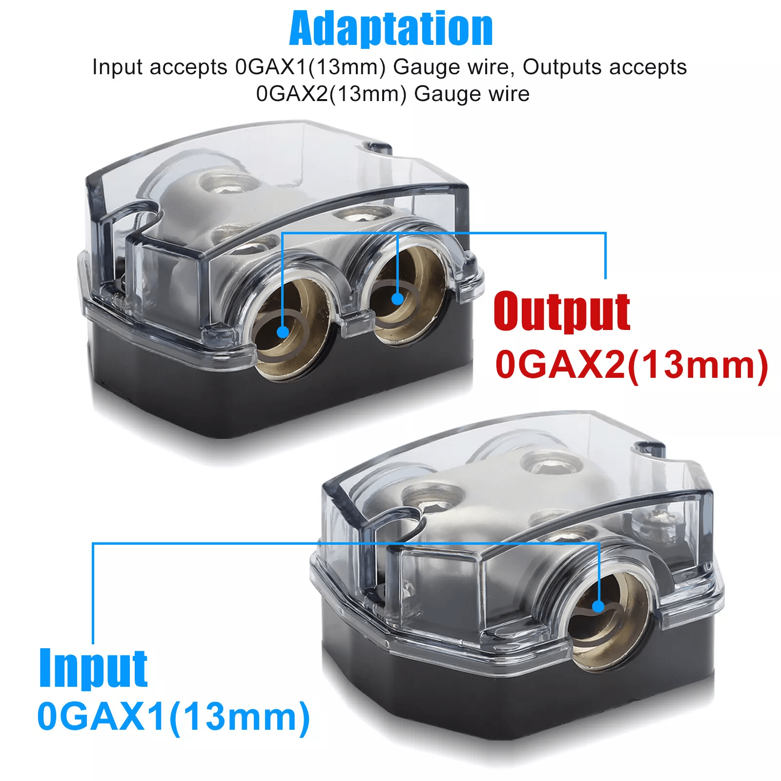 2Way Distribution Block 0 Gauge In  Out Car Audio Amp Power Ground Distributor 6