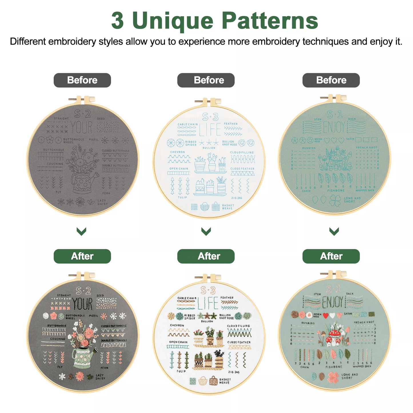 Embroidery Kit Art Craft Sewing Set DIY Cross Stitch Starter Kit For Beginners With Floral Patterns 2