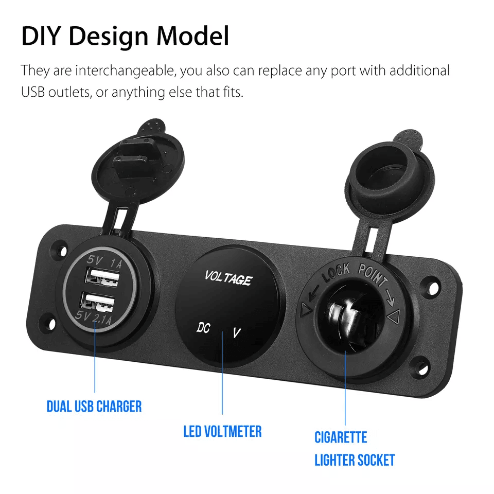 Dual USB Car Cigarette Lighter Socket Splitter Power Adapter With 12V Charger  LED Voltmeter 1