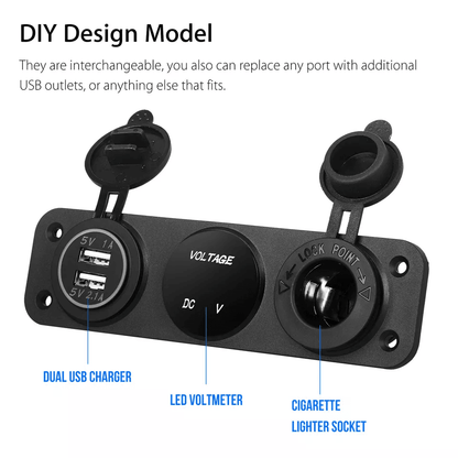 Dual USB Car Cigarette Lighter Socket Splitter Power Adapter With 12V Charger  LED Voltmeter 1