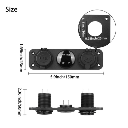 Dual USB Car Cigarette Lighter Socket Splitter Power Adapter With 12V Charger  LED Voltmeter 3