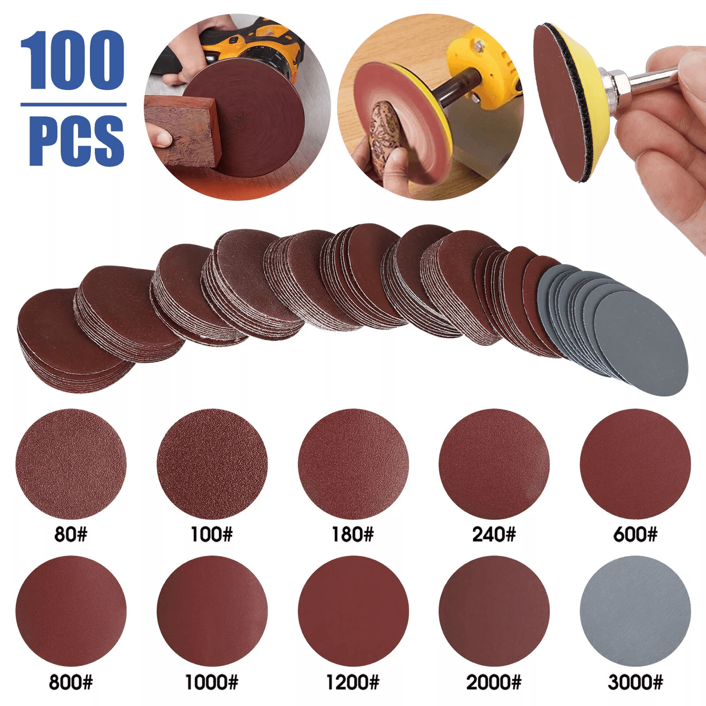 Sanding Disc Sandpaper Hook & Loop Sander Kit with Backer Pad & M6 Drill Adapter