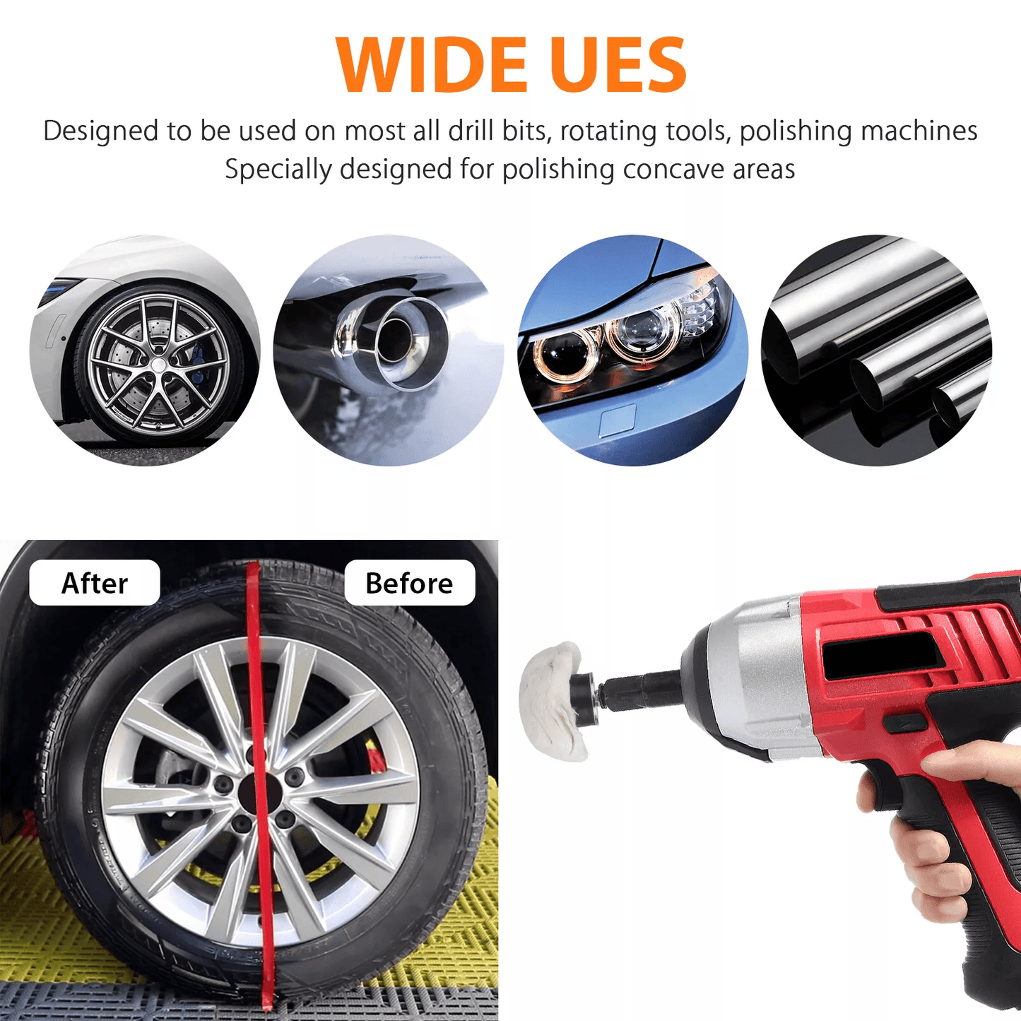White Cotton Pad Polishing Buffing Wheel Set For Car  Motorcycle Drill Use Buffing Rims  Metal Fini 4