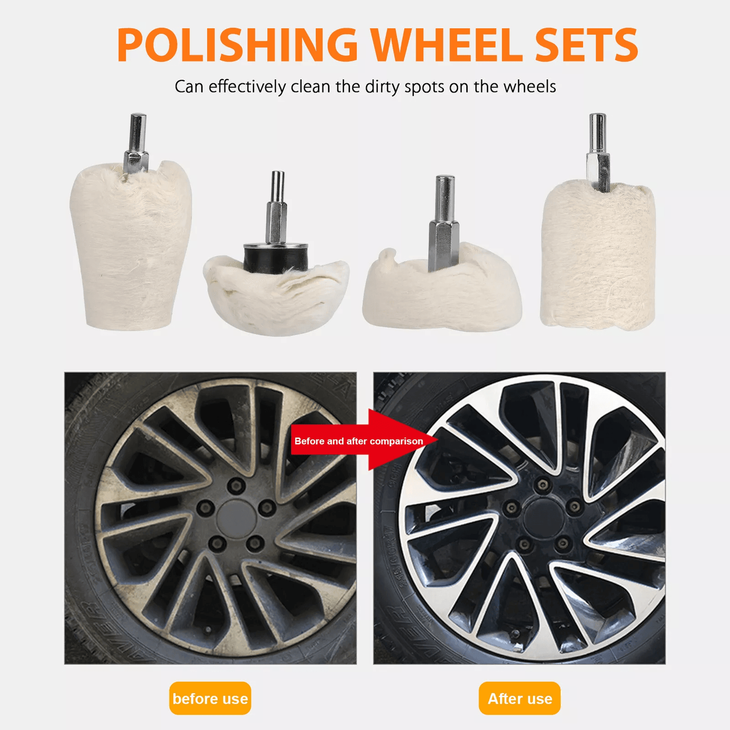 White Cotton Pad Polishing Buffing Wheel Set For Car  Motorcycle Drill Use Buffing Rims  Metal Fini 1