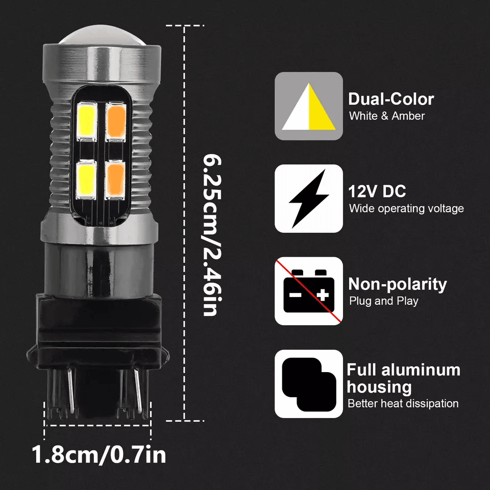 LED DRL Switchback Turn Signal Light Bulbs White Amber 0