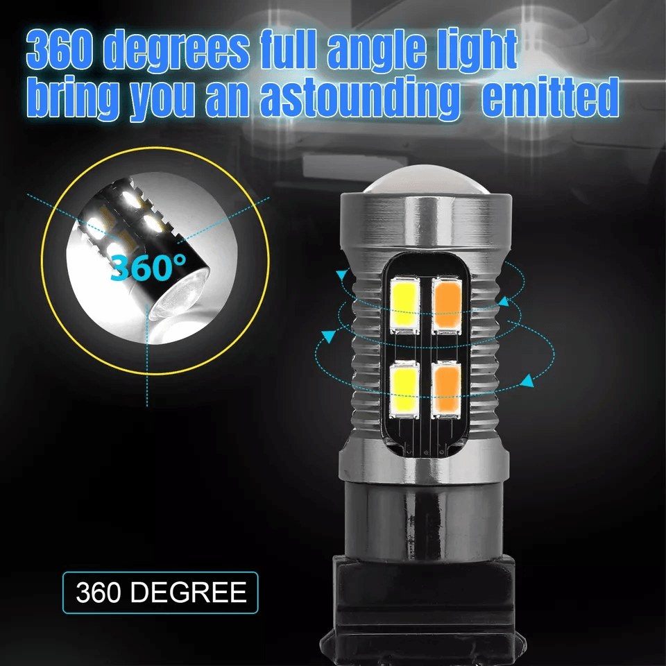 LED DRL Switchback Turn Signal Light Bulbs White Amber 3