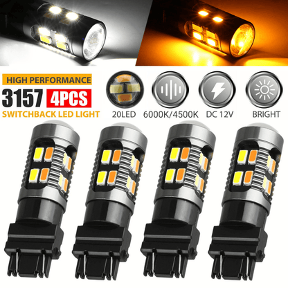 LED DRL Switchback Turn Signal Light Bulbs, White Amber