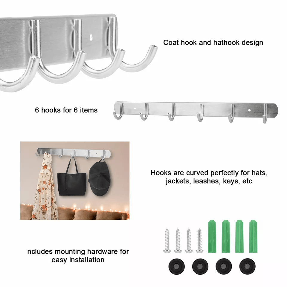 Wall Mounted Coat Hook Rack Chrome Hat Key Scarf Bag Hanger Organizer 3