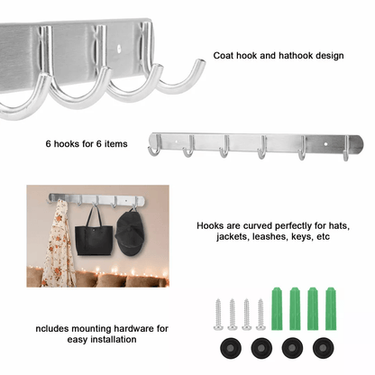 Wall Mounted Coat Hook Rack Chrome Hat Key Scarf Bag Hanger Organizer 3