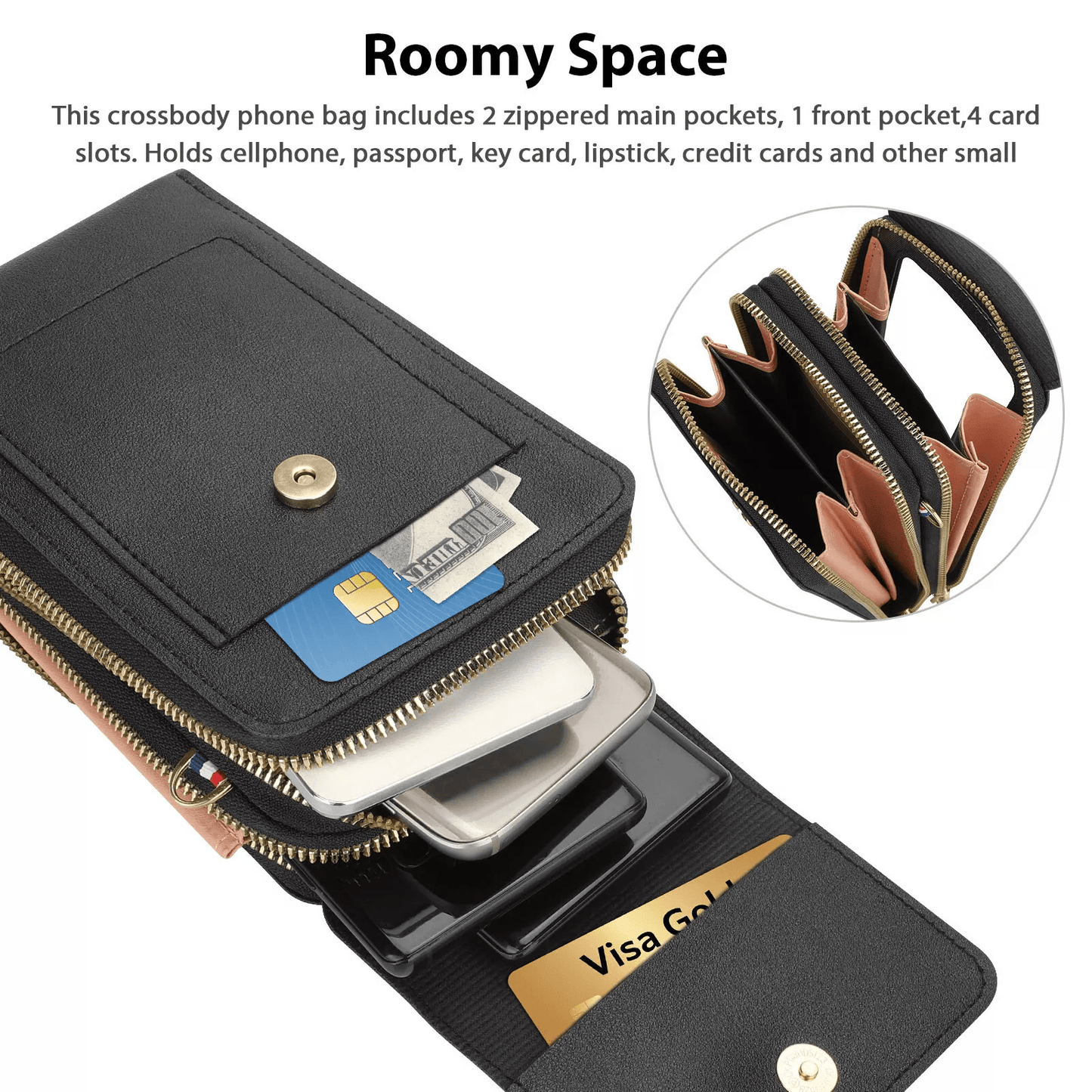 Women Touch Screen Cell Phone Bag Crossbody Shoulder Pouch Purse With Card Case For Smartphones 2