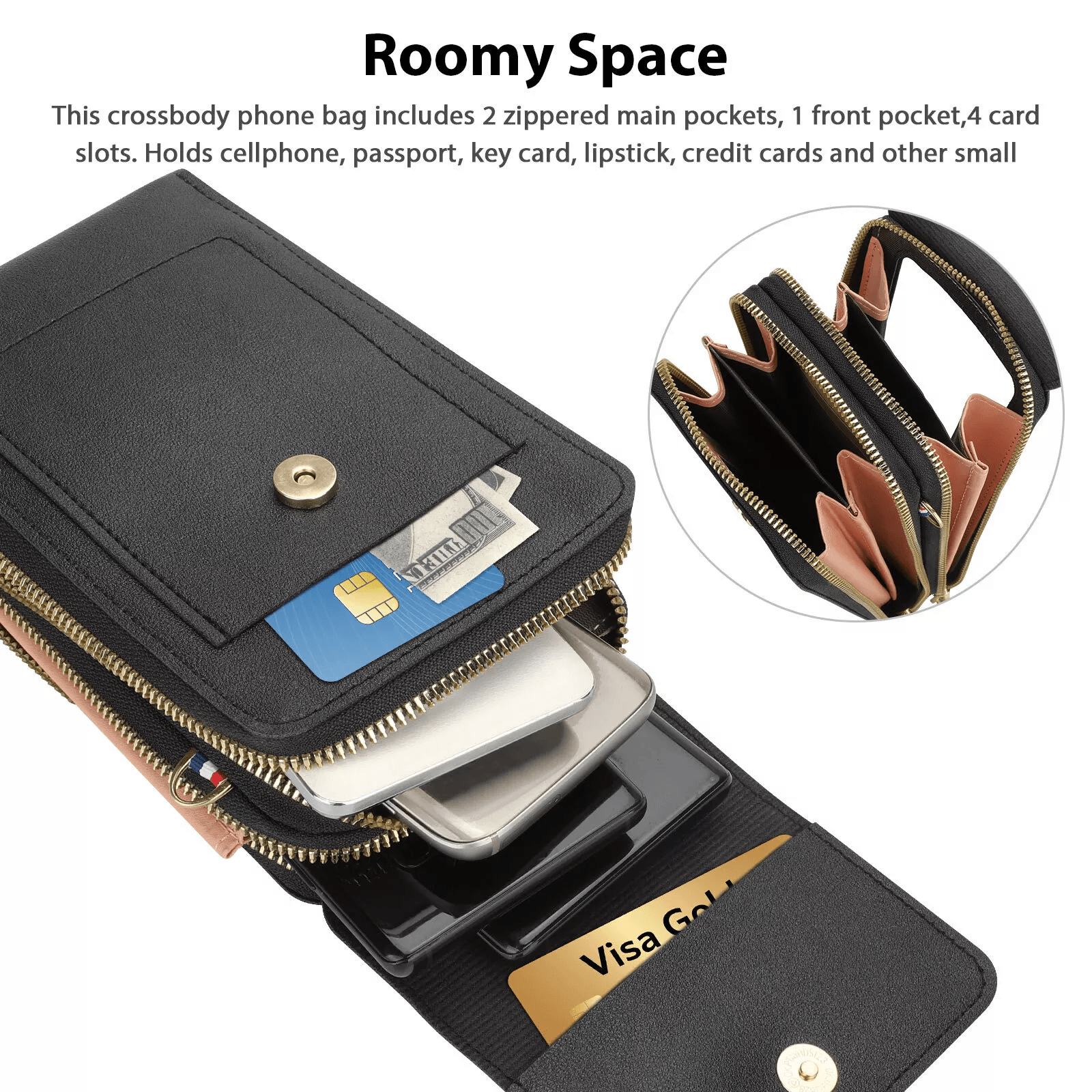 Women Touch Screen Cell Phone Bag Crossbody Shoulder Pouch Purse With Card Case For Smartphones 2