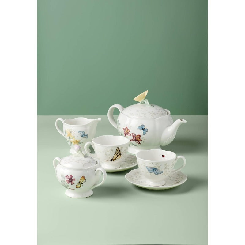 Butterfly Meadow Tea Set for 2 – Elegant White Floral Porcelain Tea Service
