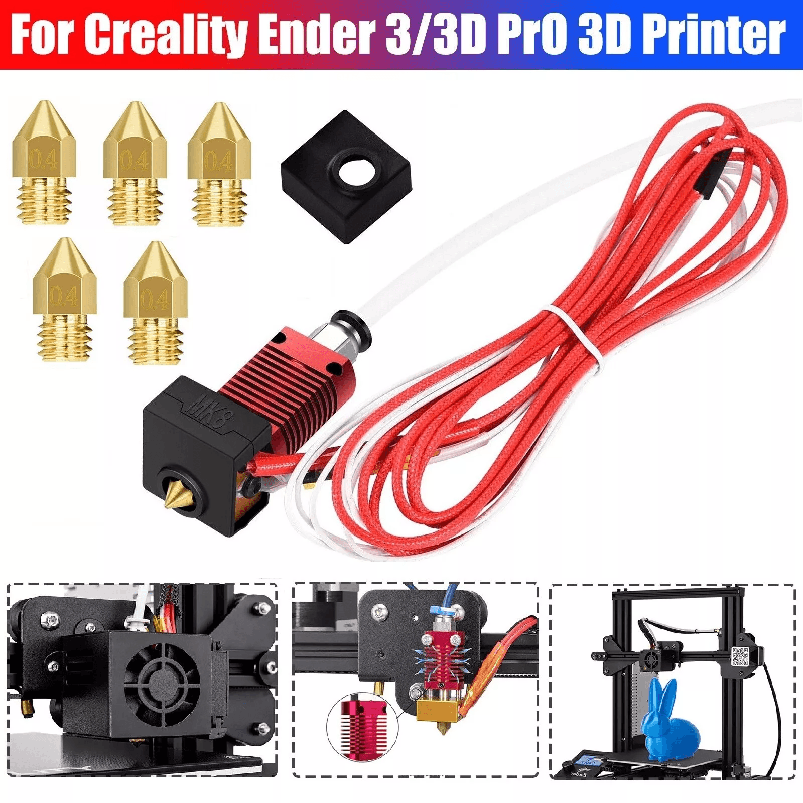 3D Printer Parts for Creality Ender, Heater Hot End Extruder Nozzle Upgrade Kit