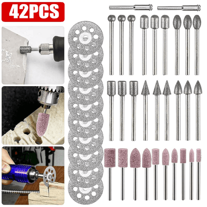 42Pcs Rotary Tool Bit Set for Dremel, Glass Grinding Cutting Carving Polishing Kit for Metal, Stone, Ceramic and Wood
