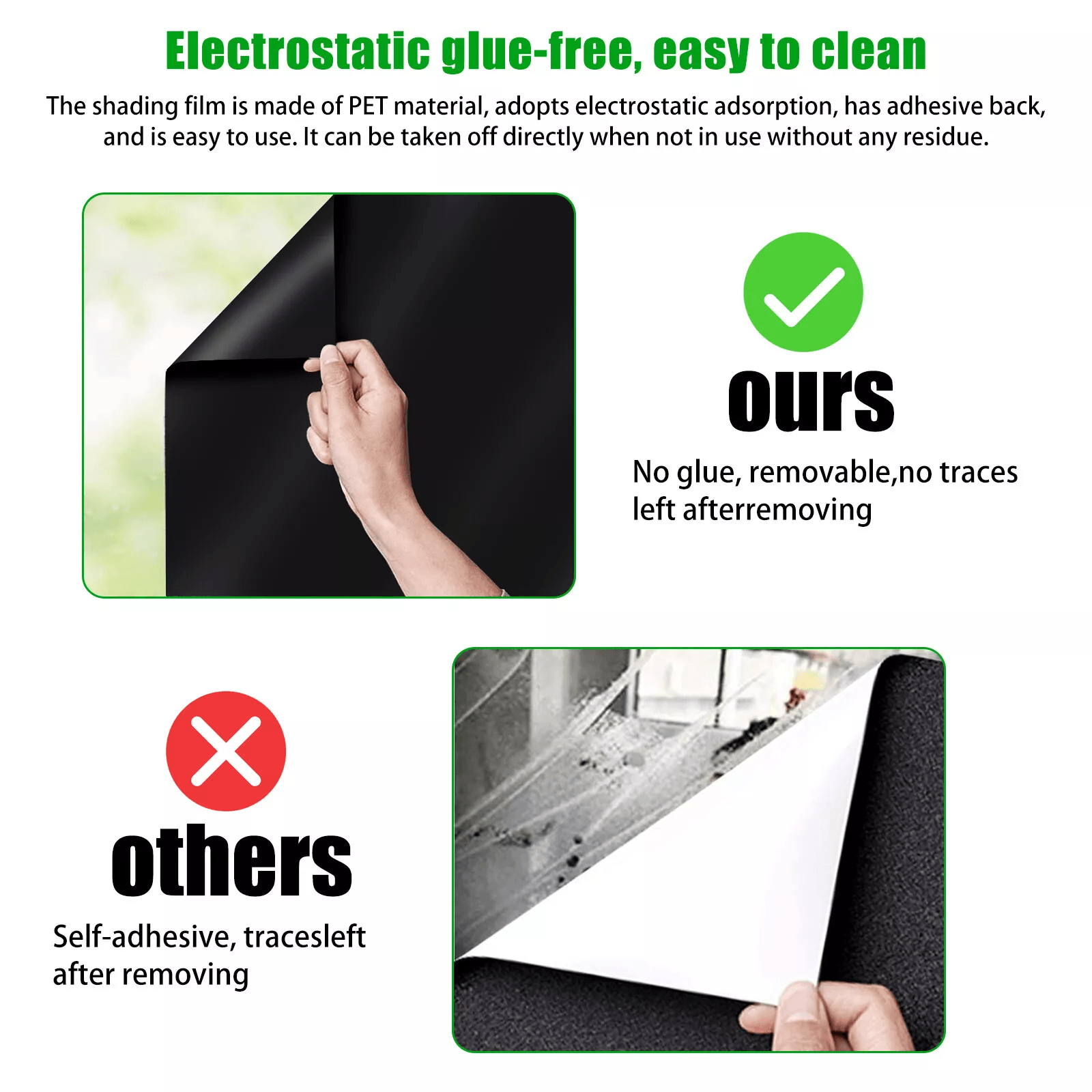 Static Cling Blackout Window Film UV Blocking Thick Black Tinting Heat Insulation  Sun Protection 3