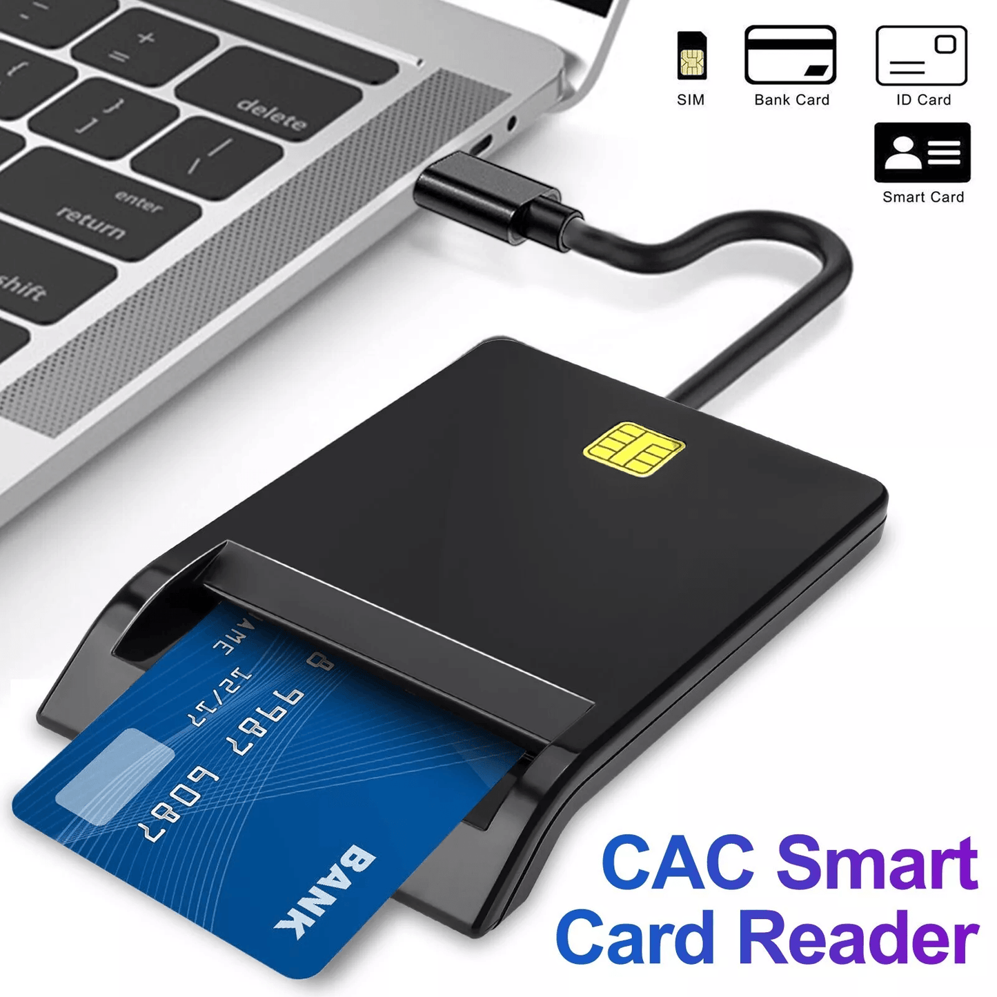 USB C Smart Card Reader for DOD Military CAC & Bank ID Access, Compatible with Windows & macOS